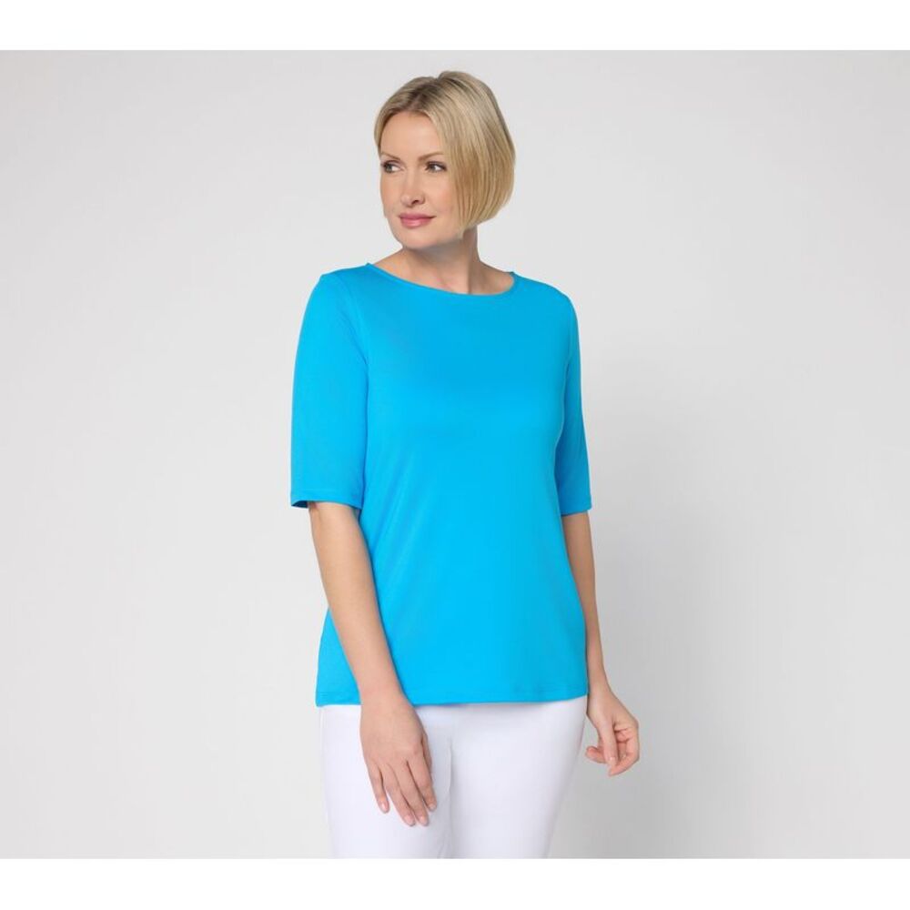 Liberare Women's Top Sz S Essentials Butterknit Elbow Sleeve Bateau Blue A215099
